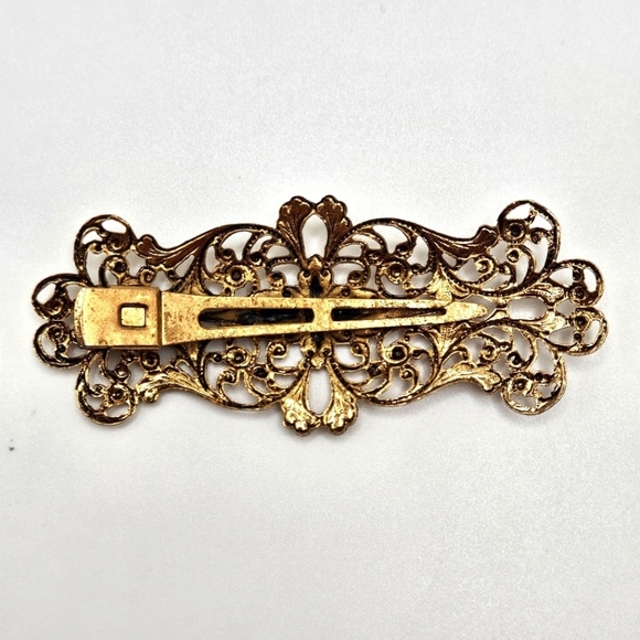 VINTAGE Gold Tone Filigree Ornate Alligator Hair Clip Barrette - Picture 3 of 4